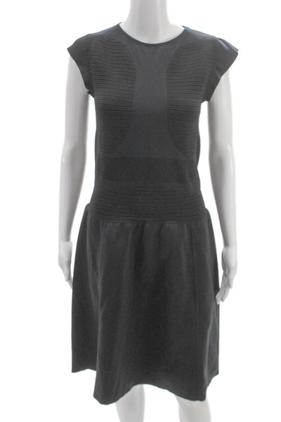 Wolford Womens Fit & Flare Gray Midi Dress Polyester Blend Short Sleeve Size S