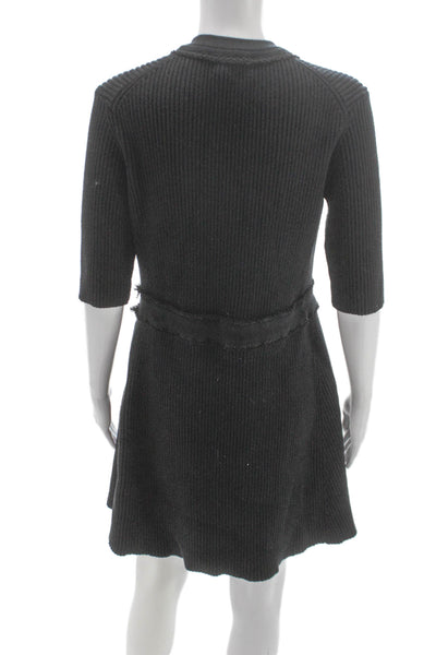 Maje Womens Sweater Dress Black V-Neck 3/4 Sleeve Viscose Size 40