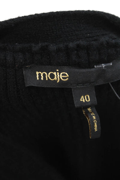 Maje Womens Sweater Dress Black V-Neck 3/4 Sleeve Viscose Size 40