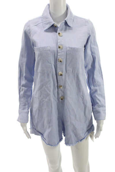 Show Me Your Mumu Womens Blue Cotton Long Sleeve Button-Up Romper Size XS