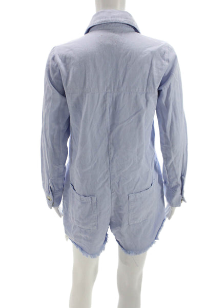 Show Me Your Mumu Womens Blue Cotton Long Sleeve Button-Up Romper Size XS