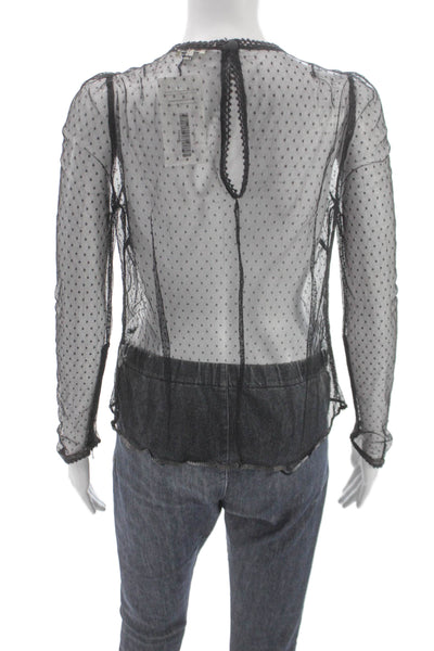 Manoush Women Blouse Black Polka Dot Nylon Long Sleeve Round Neck Size 40