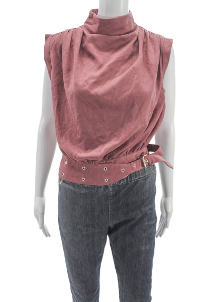 Zara Women Blouse Sleeveless High Neck Pink Polyester Buckle Size S