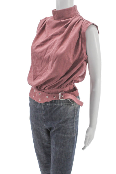 Zara Women Blouse Sleeveless High Neck Pink Polyester Buckle Size S