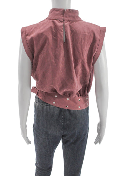 Zara Women Blouse Sleeveless High Neck Pink Polyester Buckle Size S