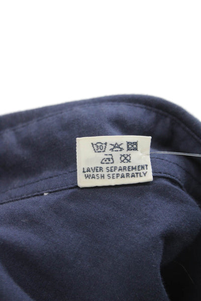 Hartford Mens Button Front Long Sleeve Collared Shirt Blue Cotton Size Large