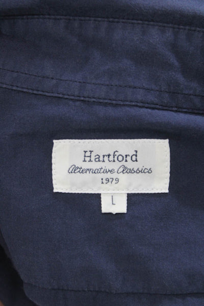Hartford Mens Button Front Long Sleeve Collared Shirt Blue Cotton Size Large