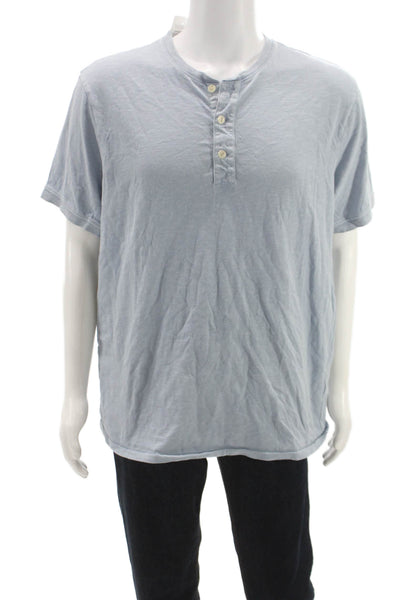J Crew Mens Basic Henley T-Shirt Blue 100% Cotton Short Sleeve Size XL