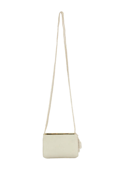 Judith Leiber Womens Lizard Skin Gold Tone Crossbody Shoulder Handbag Ivory