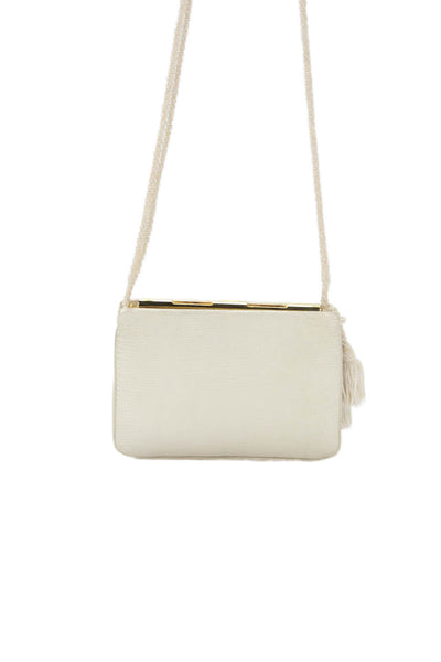 Judith Leiber Womens Lizard Skin Gold Tone Crossbody Shoulder Handbag Ivory