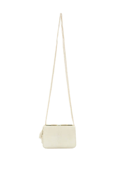Judith Leiber Womens Lizard Skin Gold Tone Crossbody Shoulder Handbag Ivory