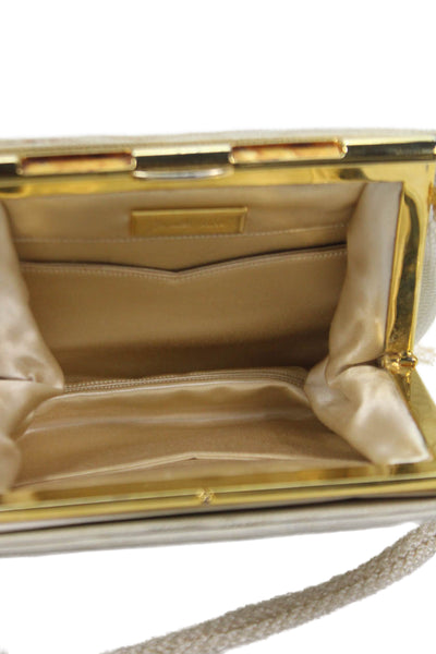 Judith Leiber Womens Lizard Skin Gold Tone Crossbody Shoulder Handbag Ivory