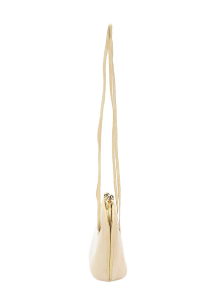 Judith Leiber Womens Leather Gold Tone Kiss Lock Closure Shoulder Handbag Beige