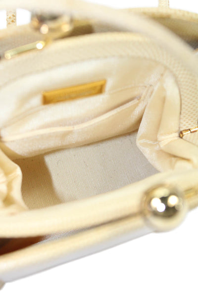 Judith Leiber Womens Leather Gold Tone Kiss Lock Closure Shoulder Handbag Beige