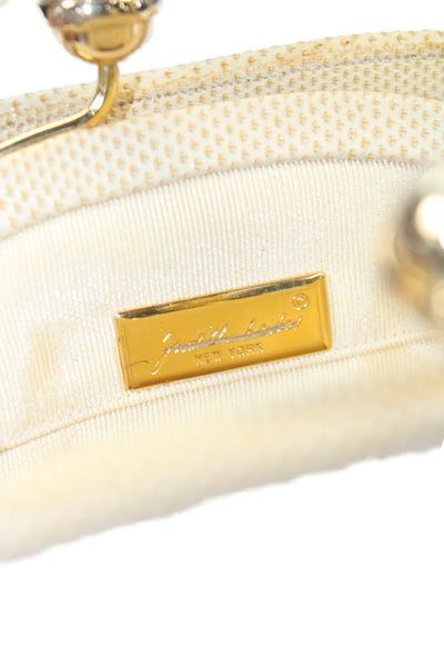 Judith Leiber Womens Leather Gold Tone Kiss Lock Closure Shoulder Handbag Beige