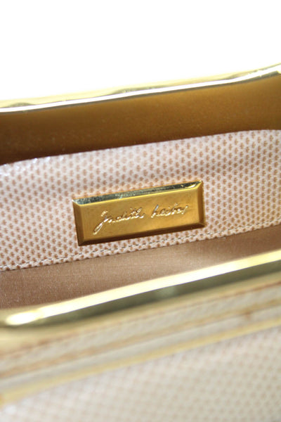 Judith Leiber Womens Lizard Skin Gold Tone Gem Closure Clutch Handbag Beige