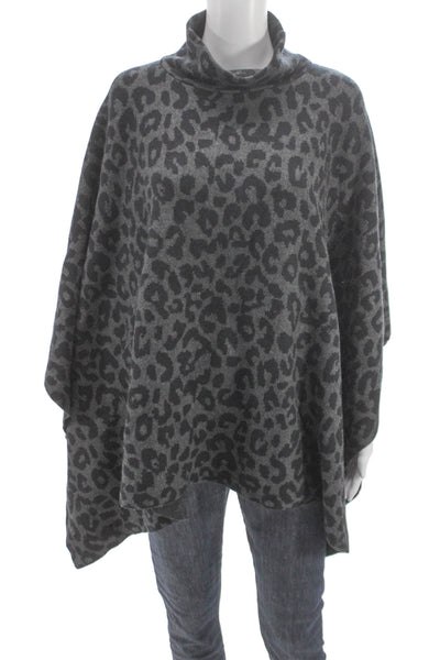 J. Mclaughlin Women Poncho Gray Animal Print Mock Neck Cotton Size One Size
