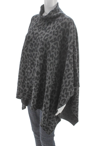 J. Mclaughlin Women Poncho Gray Animal Print Mock Neck Cotton Size One Size