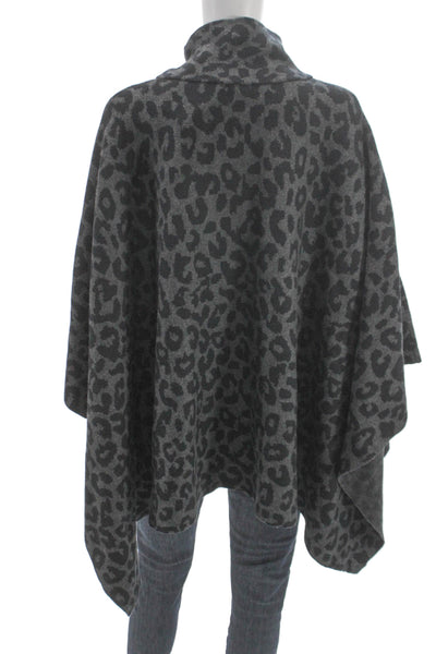 J. Mclaughlin Women Poncho Gray Animal Print Mock Neck Cotton Size One Size