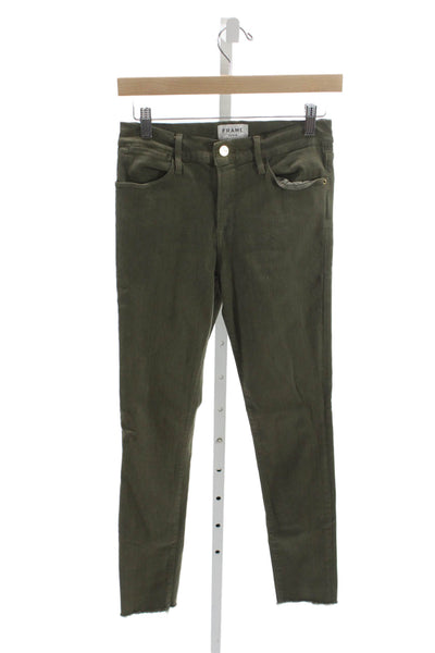 Frame Denim Womens Green Skinny High Rise Jeans Button Size 29