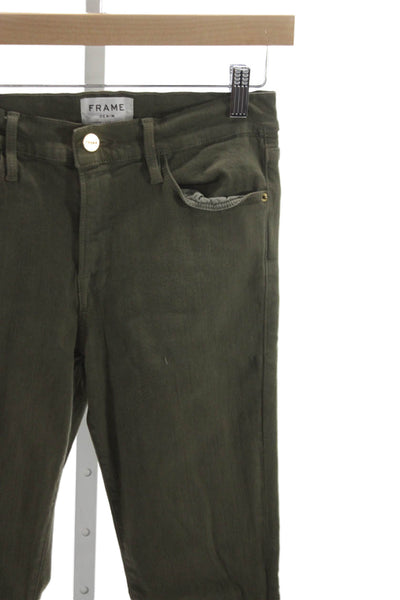 Frame Denim Womens Green Skinny High Rise Jeans Button Size 29