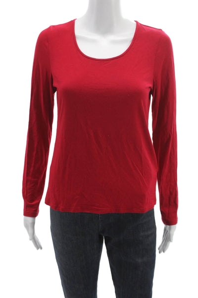 Eileen Fisher Women Red Scoop Neck Long Sleeve Basic T-Shirt Rayon Size PS
