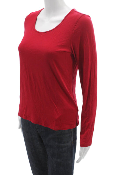 Eileen Fisher Women Red Scoop Neck Long Sleeve Basic T-Shirt Rayon Size PS
