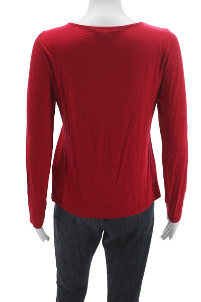 Eileen Fisher Women Red Scoop Neck Long Sleeve Basic T-Shirt Rayon Size PS
