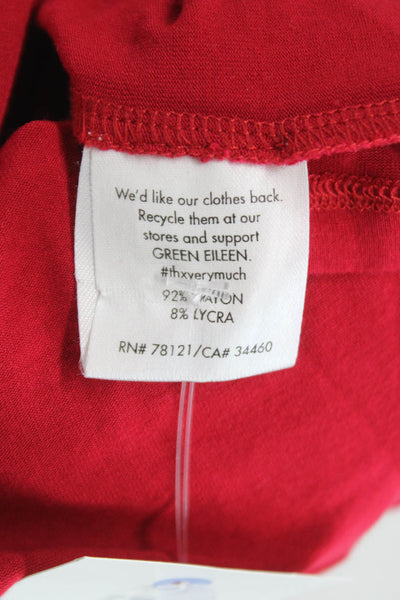 Eileen Fisher Women Red Scoop Neck Long Sleeve Basic T-Shirt Rayon Size PS