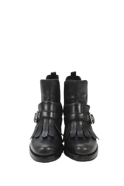 Prada Womens Leather Stretch Inset Fringe Ankle Boots Black Size 36 6