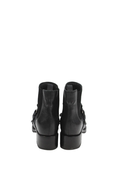 Prada Womens Leather Stretch Inset Fringe Ankle Boots Black Size 36 6