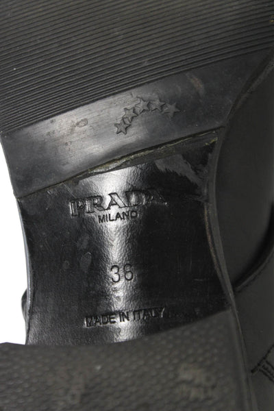 Prada Womens Leather Stretch Inset Fringe Ankle Boots Black Size 36 6