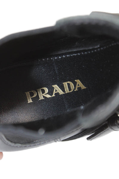 Prada Womens Leather Stretch Inset Fringe Ankle Boots Black Size 36 6