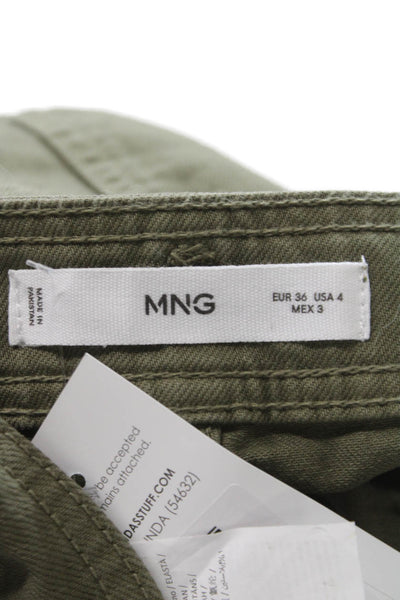 MNG Womens Green Cargo Pants Button 99% Cotton Inseam 30 Size 4