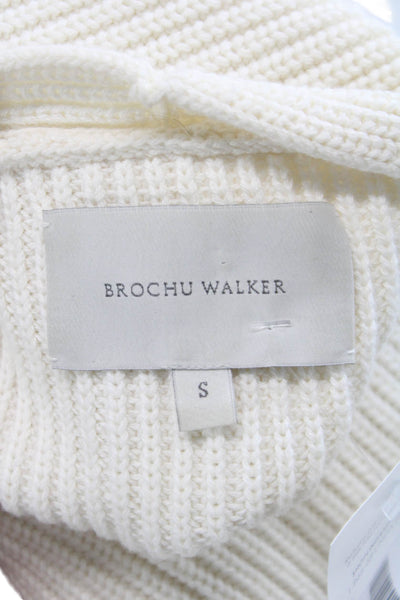 Brochu Walker Womens Pullover Sweater Ivory Mock Neck Long Sleeve Wool Size S