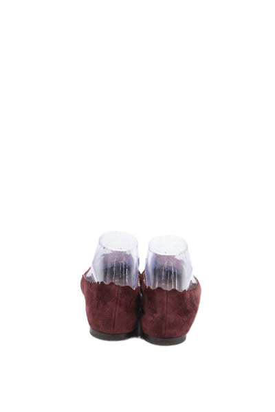 Chloe Womens Suede Scalloped Detail Ballet Flats Shoes Dark Red Size 8