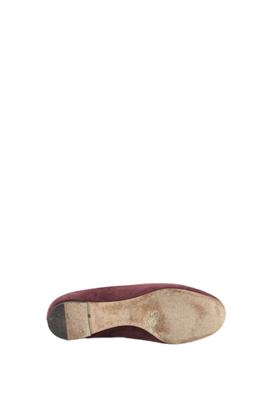 Chloe Womens Suede Scalloped Detail Ballet Flats Shoes Dark Red Size 8