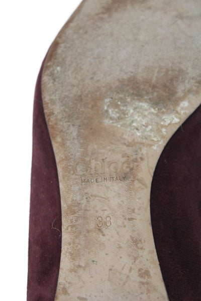 Chloe Womens Suede Scalloped Detail Ballet Flats Shoes Dark Red Size 8
