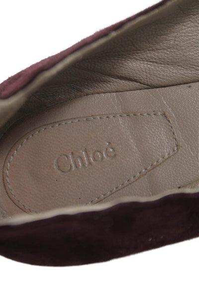 Chloe Womens Suede Scalloped Detail Ballet Flats Shoes Dark Red Size 8