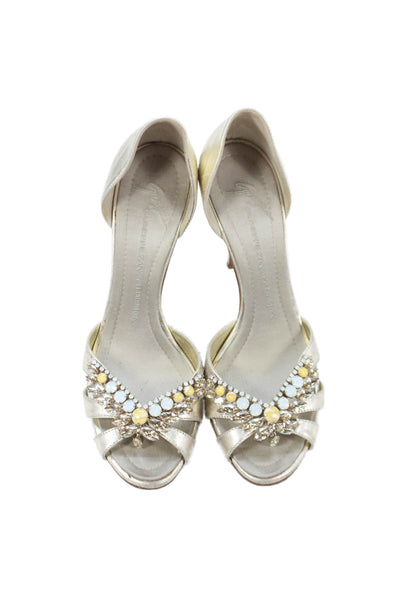 Giuseppe Zanotti Design Womens Crystal Open Toe D'Orsay Shoes Gold Size 8