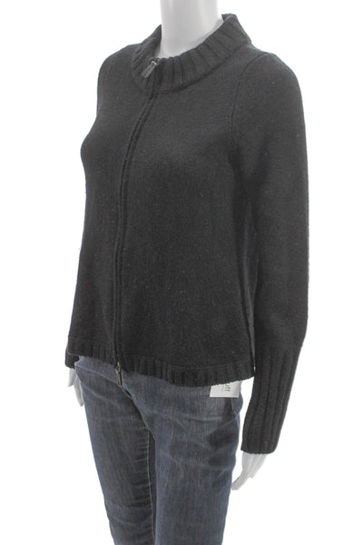 Vince Women Full Zip Sweater Black Alpaca Mock Neck Long Sleeve Size S