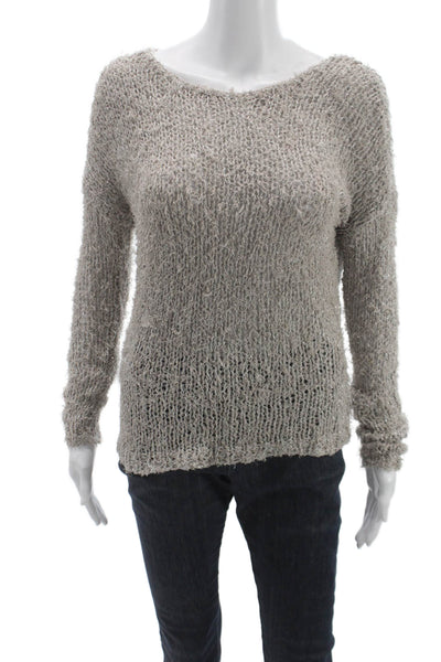 Theory Women Pullover Sweater Boat Neck Beige Long Sleeve Size M