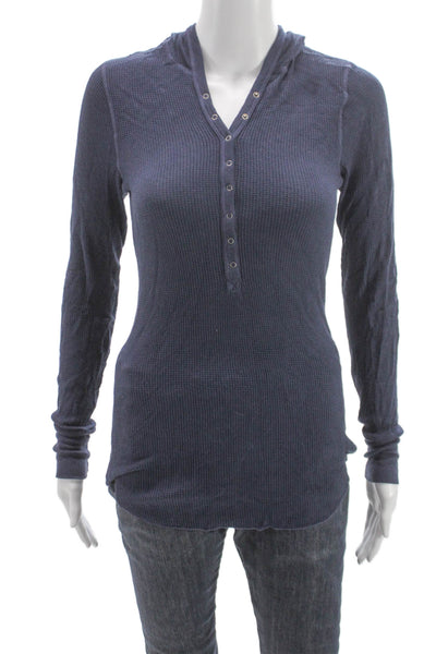 Splendid Women Basic Henley Long Sleeve Blue T-Shirt Size M