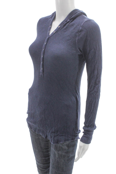 Splendid Women Basic Henley Long Sleeve Blue T-Shirt Size M