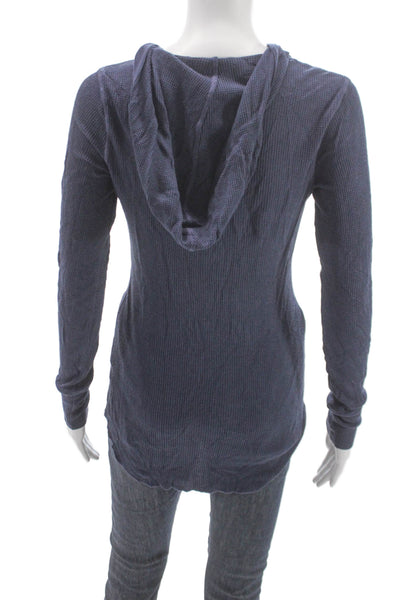 Splendid Women Basic Henley Long Sleeve Blue T-Shirt Size M