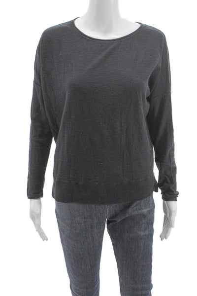 Vince Womens Basic Boat Neck Long Sleeve Cotton T-Shirt Gray Size S