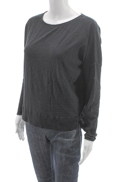 Vince Womens Basic Boat Neck Long Sleeve Cotton T-Shirt Gray Size S