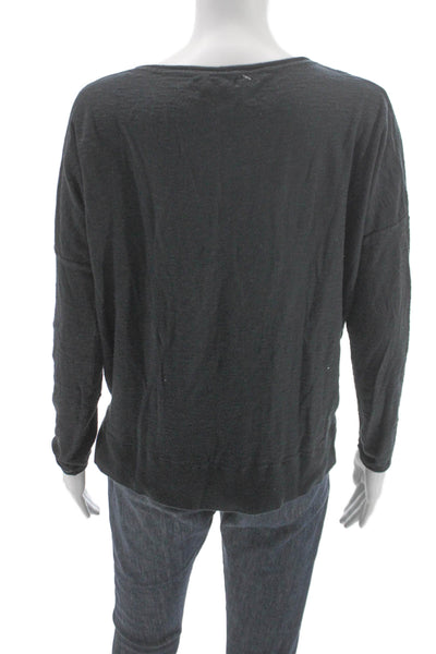 Vince Womens Basic Boat Neck Long Sleeve Cotton T-Shirt Gray Size S