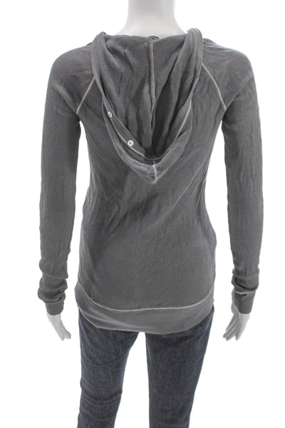 Splendid Women Basic V-Neck Button Long Sleeve Gray Pima Cotton Top Size S