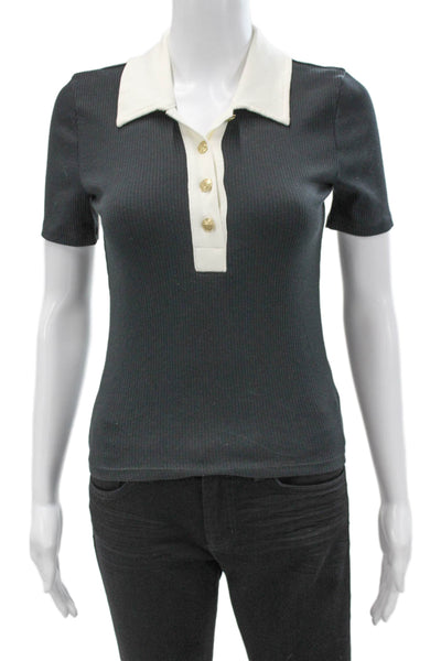 J Crew Womens Basic Black Collared Short Sleeve Polo Button Closure Size XS
